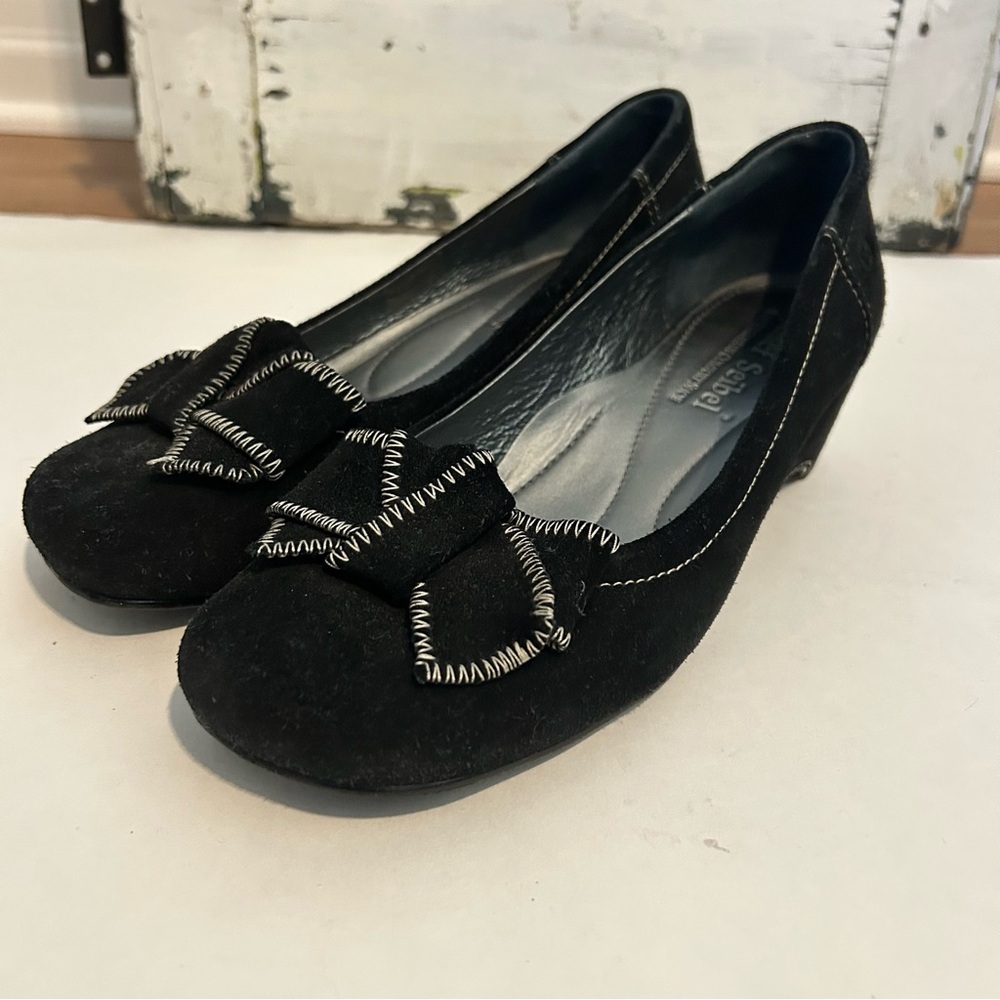 Josef Seibel black suede wedges with contrast stitching size 38
